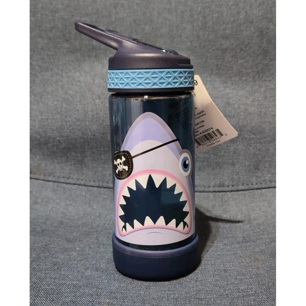 1 TRITAN COOL GEAR 16 OZ WATER BOTTLE blue shark Straw NEW free ship